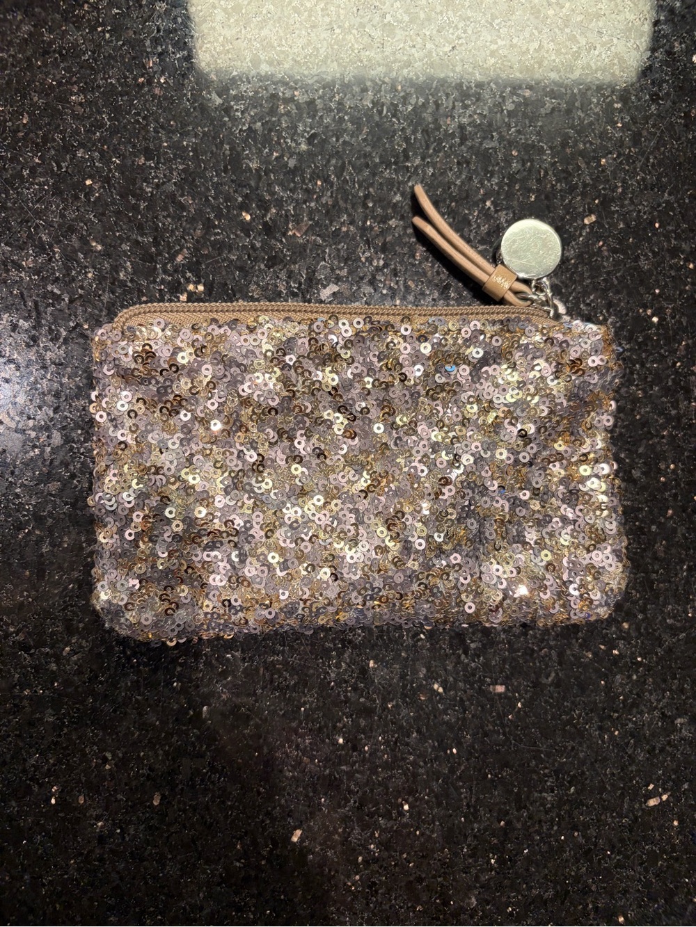 Sequin Zip Pouch Wristlet - Gold & Silver